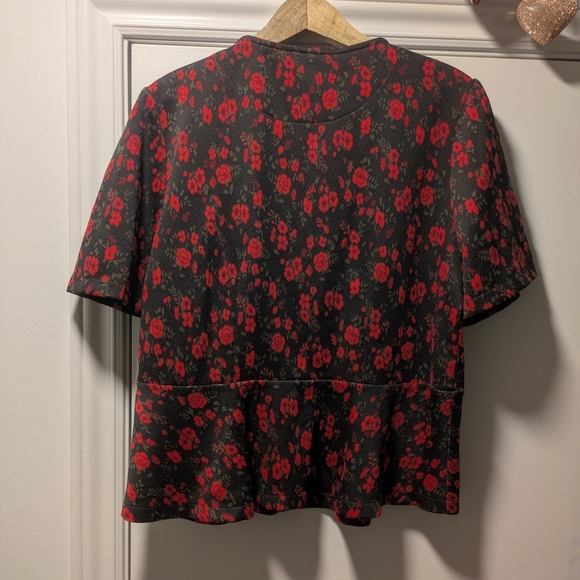 Anthropologie "Meadow  Rue" Red Black Floral Blouse Size XL - Picture 5 of 10